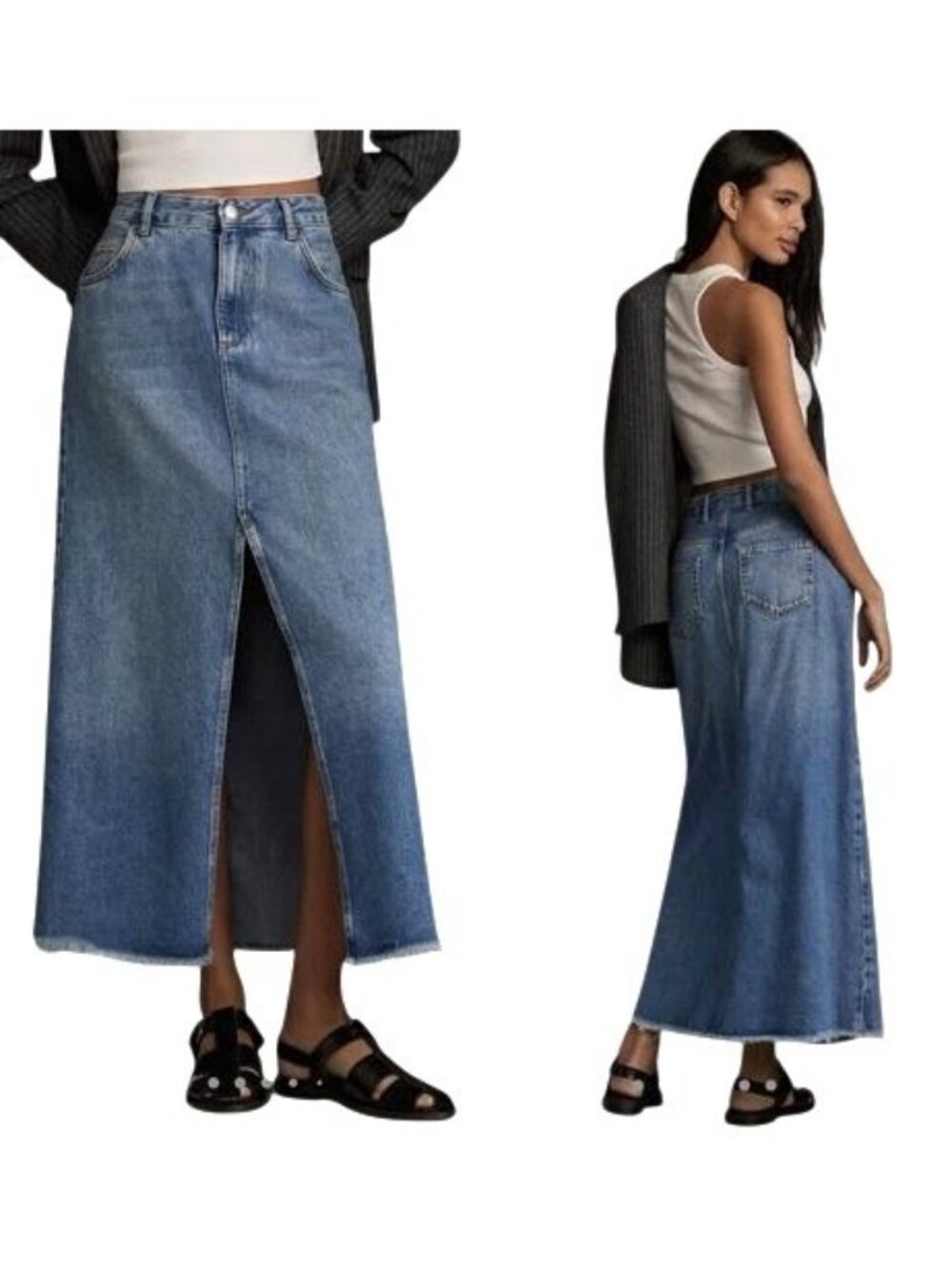 Anthropologie Pilcro Madi Front Slit Maxi Denim Skirt New